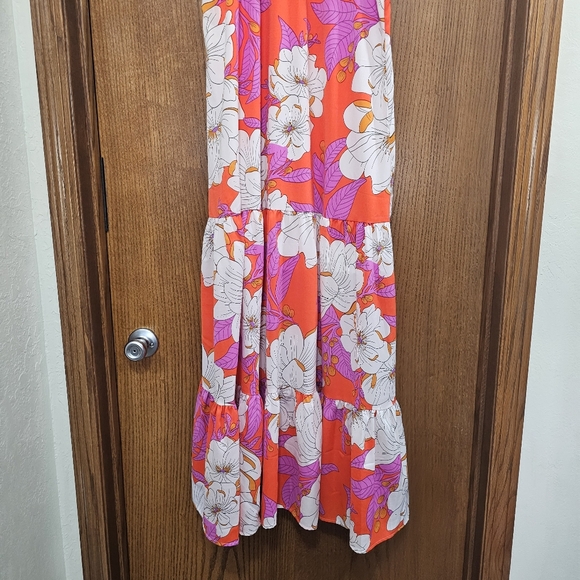 Betsy's Boutique Sketched Floral Halter Maxi Dress Orange Pink White Meduim - Picture 9 of 11